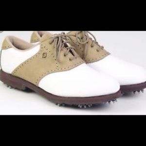 FootJoy Greenjoys White Tan Women Golf Shoes Cleats 10